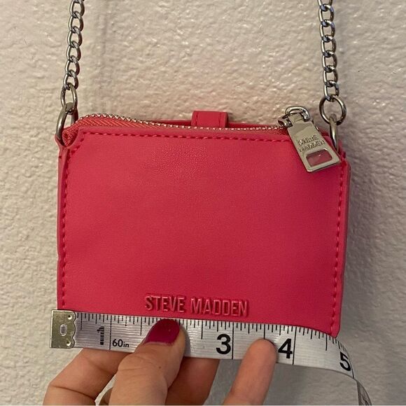 Steve Madden hot pink faux leather purse chain crossbody mini wallet NEW 4x5 - Picture 9 of 11